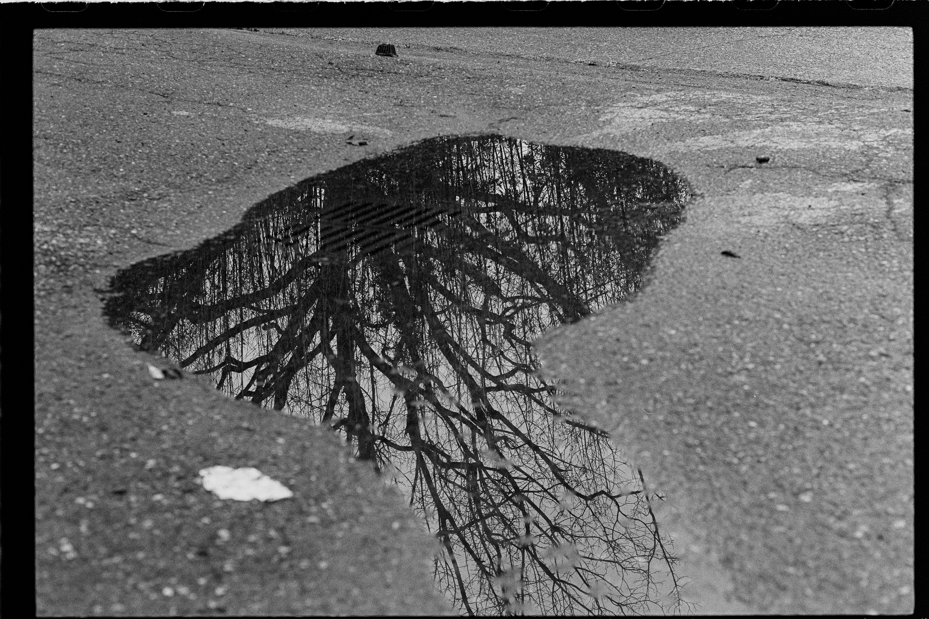 Puddle reflection on asphalt, frame 027