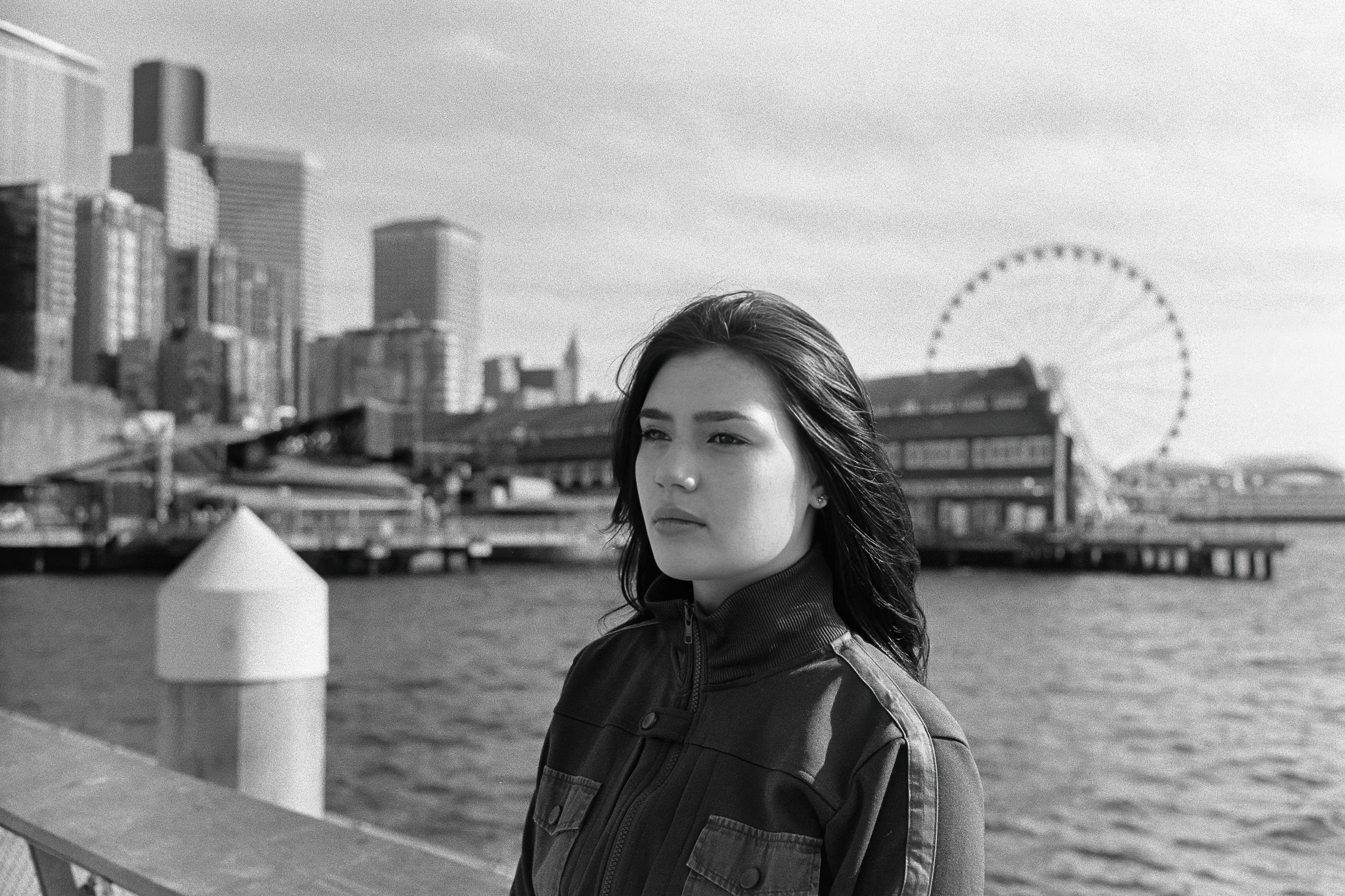 Portrait with the Seattle Great Wheel behind