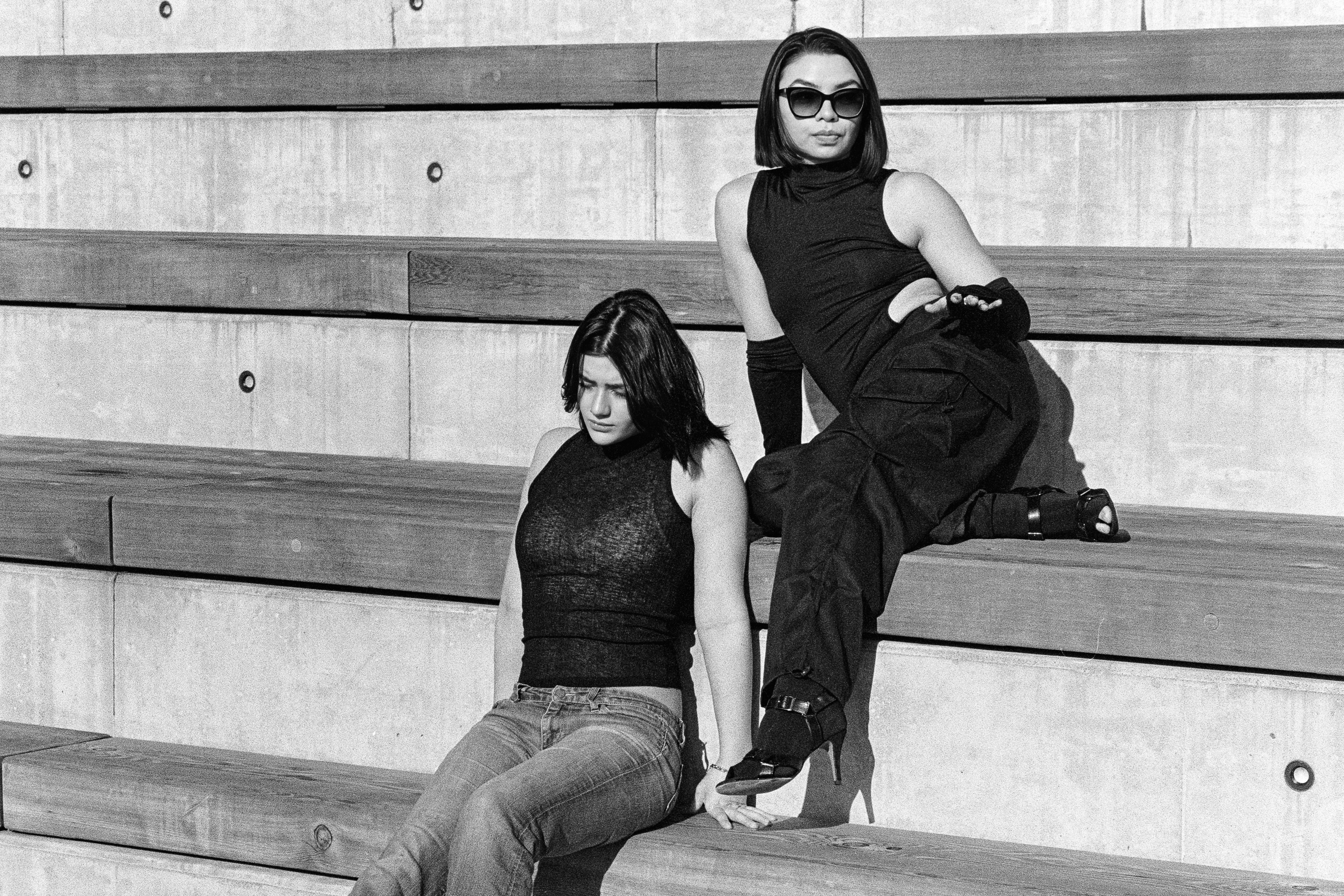 Two models, contrasting poses