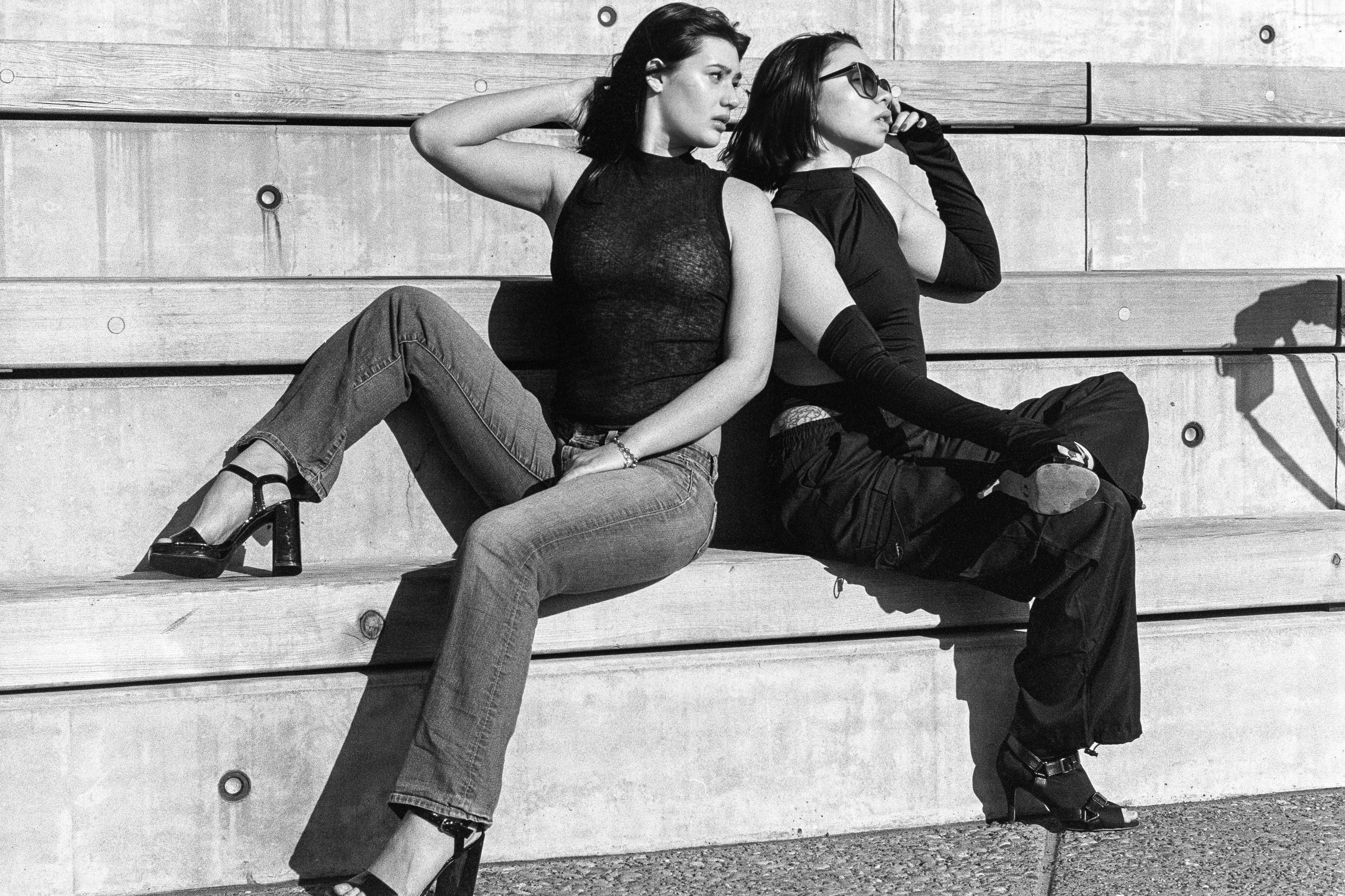 Two models, open posture